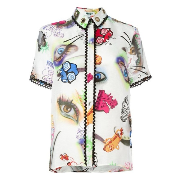 Kenzo Paris Multicolor Graphic Print Shirt Statement Short Sleeve Button Down 36 - Picture 3 of 13